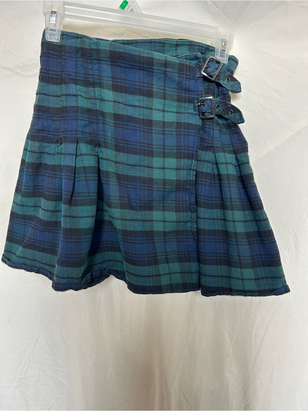 Express Vintage Plaid Buckle Mini Skirt - Blue Green